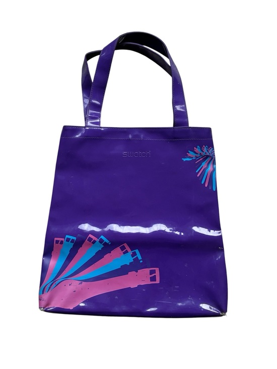 Swatch Handbags - Swatch Vintage Purple Vinyl Tote Bag Watch Strap Graphic Print